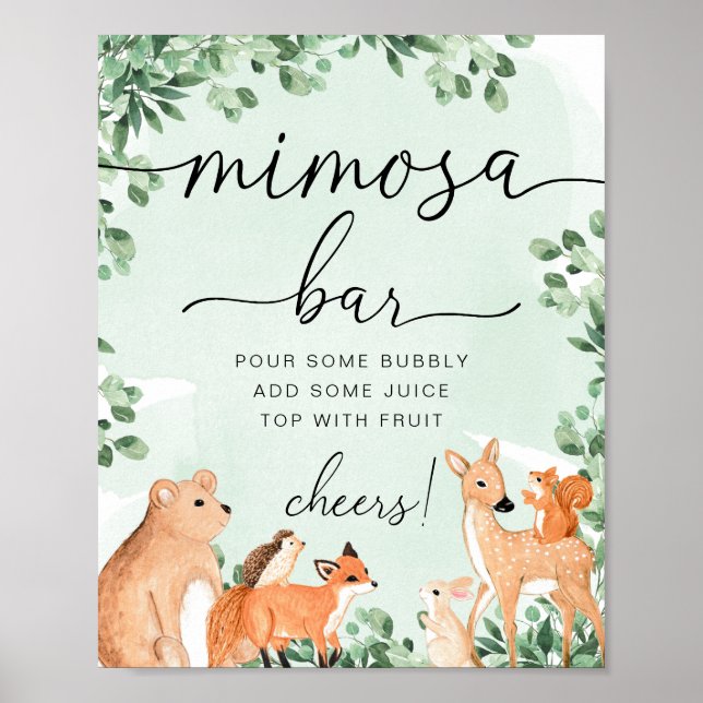 Affiche Panneau Bois Animaux Baby shower vert Mimosa Bar (Devant)