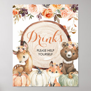 Affiche Panneau Bois Automne Baby shower Boissons