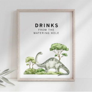 Affiche Panneau boisson Aquarelle Jurassic Dinosaur