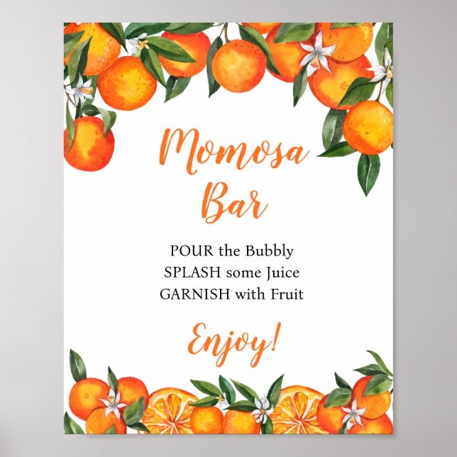 Affiche Panneau boisson Orange Momosa Bar Baby shower (Devant)