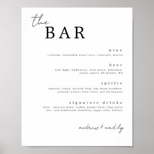Affiche Panneau Boissons minimalistes du bar