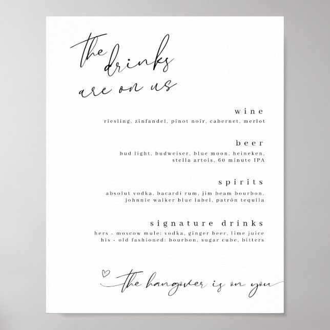 Affiche Panneau Boissons minimalistes sur nous (Devant)