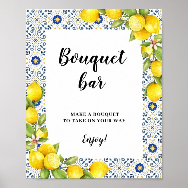 Affiche Panneau Bouquet Bar Lémette citron sur carreaux bl (Devant)