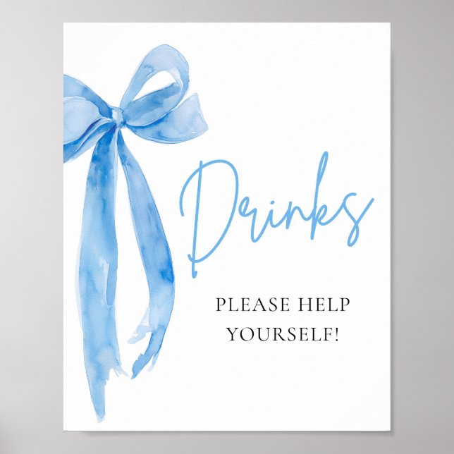 Affiche Panneau Bow Bow Elegant Dusty Blue Watercolor (Devant)