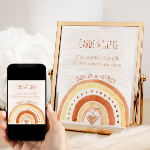 Affiche Panneau cadeau Baby shower neutre arc-en-ciel