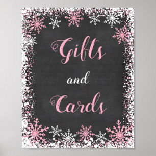 Affiche Panneau cadeau Baby shower Pink White Snowflake