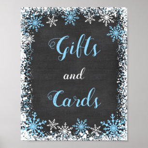 Affiche Panneau cadeau du Baby shower Blue White Snowflake