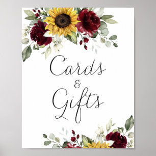 Affiche Panneau cadeau Sunflower Floral Bourgogne Cartes d
