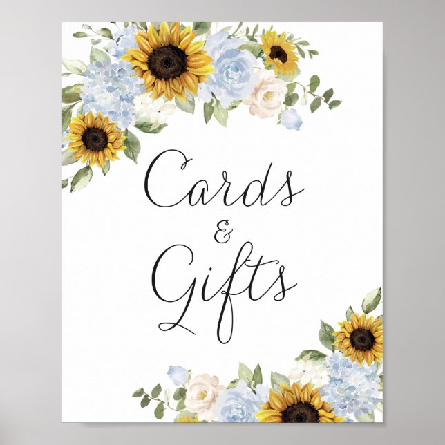 Affiche Panneau cadeau Sunflowers Dusty Blue Wedding Carte (Devant)