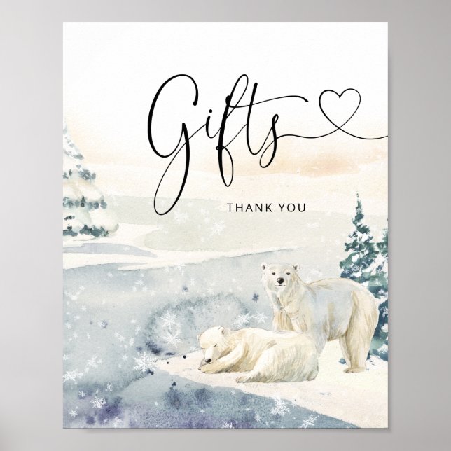 Affiche Panneau Cadeaux Baby shower Ours Aquarelle (Devant)