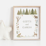 Affiche Panneau Cadeaux et cartes de Baby shower Woodland<br><div class="desc">Douchez vos invités de baby shower où laisser leurs cadeaux et cartes avec ce panneau à thème boisé,  avec des animaux de bois et des pins.</div>