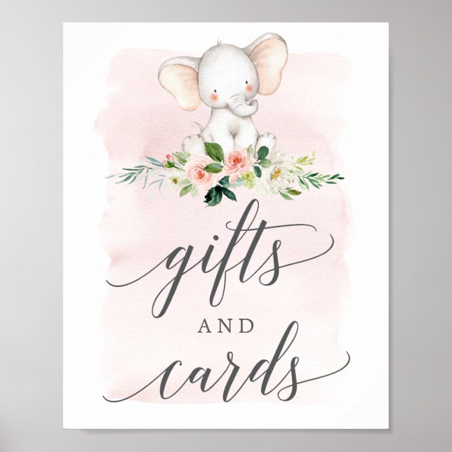Affiche Panneau Cadeaux et cartes éléphants roses (Devant)