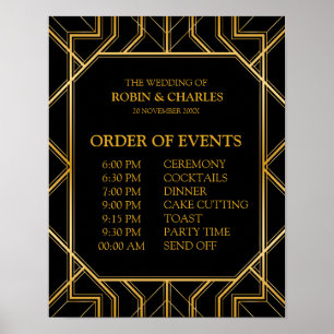 Affiche Panneau Calendrier des événements mariage Gatsby
