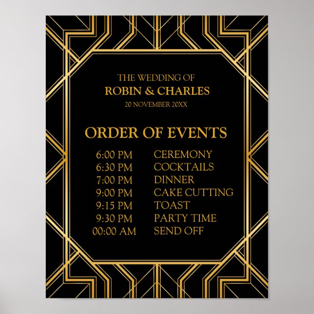 Affiche Panneau Calendrier des événements mariage | Gatsby (Devant)