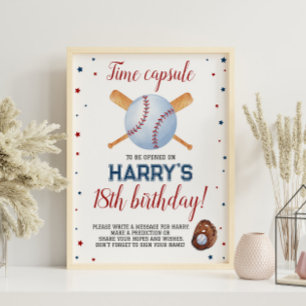 Affiche Panneau Capsule de l'heure d'anniversaire du baseb