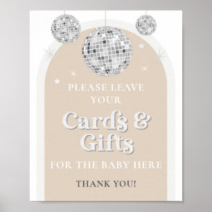 Affiche Panneau Cartes & Cadeaux Disco Baby shower boule