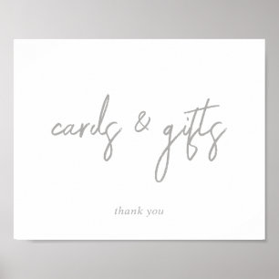 Affiche Panneau Cartes et Cadeaux Argent et Blanc Script