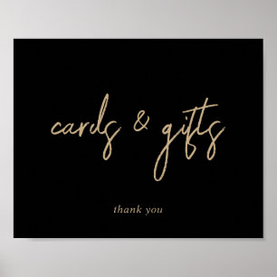 Affiche Panneau Cartes et Cadeaux écriture dorée et noire