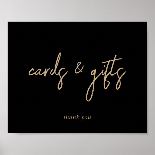 Affiche Panneau Cartes et Cadeaux écriture dorée et noire (Devant)