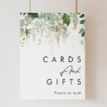 Affiche Panneau Cartes et cadeaux en feuille d'or et de ve<br><div class="desc">Nous avons dessiné ce panneau de cartes et cadeaux en feuilles d'or et de verdure pour compléter votre réception boho simple mais élégante. Il présente des feuilles modernes d'eucalyptus vert et blanc, du feuillage de fougères, une fleur succulente et un minimum de feuilles de feuille d'or. Ces éléments donnent l'impression...</div>