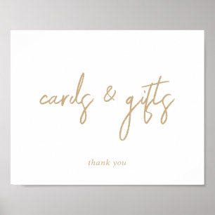 Affiche Panneau Cartes et Cadeaux en Or et Écriture Blanch