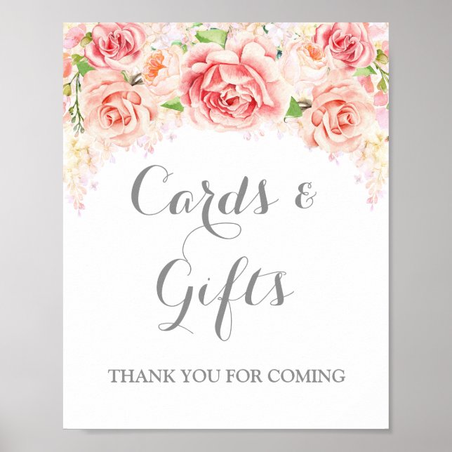 Affiche Panneau Cartes et Cadeaux Fleurs Aquarelle Rose (Devant)