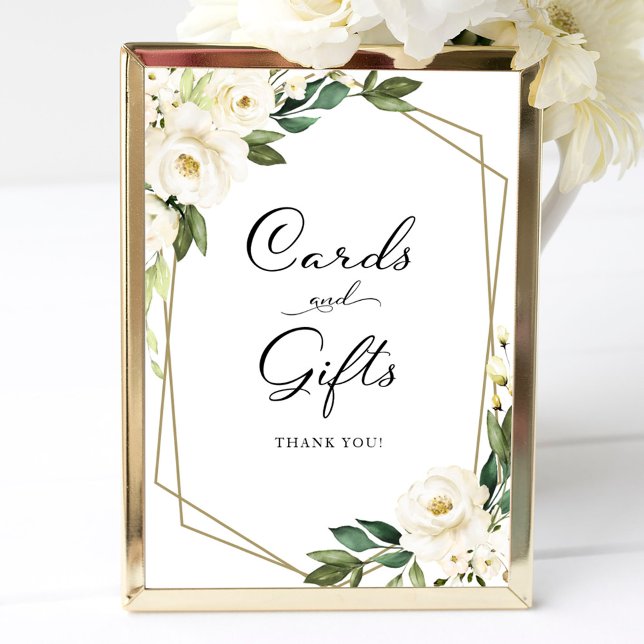 Affiche Panneau Cartes Et Cadeaux Floraux Blancs Verdure  (Créateur téléchargé)