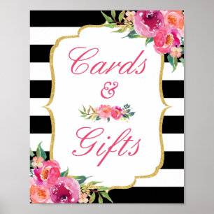 Affiche Panneau Cartes et Cadeaux Fuchsia Flore noir rayur