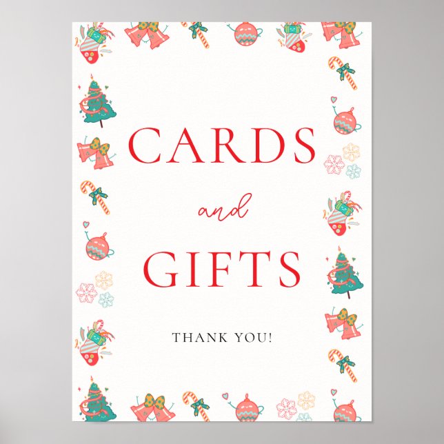 Affiche Panneau Cartes et Cadeaux pour Baby Shower de Noël (Devant)