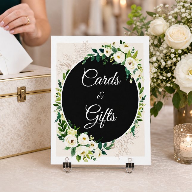 Affiche Panneau Cartes Et Cadeaux Rose Blanche Verdure (Créateur téléchargé)
