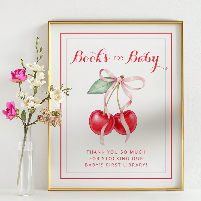 Affiche Panneau Cherry Books for Baby shower (Books for Baby Baby Shower Sign)