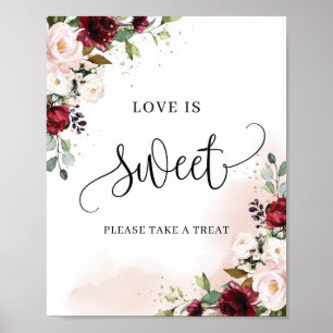 Affiche Panneau chic floral bohème bordeaux amour est doux
