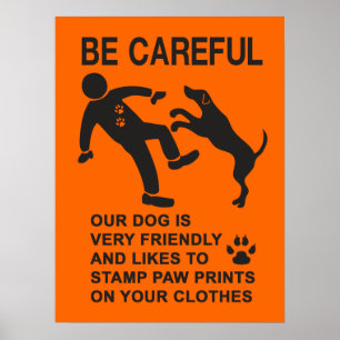 AFFICHE PANNEAU CHIEN AMICAL NON DANGEREUX (SOYEZ PRUDENT)