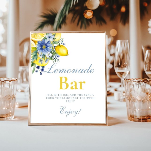 Affiche Panneau citron bleu Floral Citrus Lemonad Bar (Créateur téléchargé)