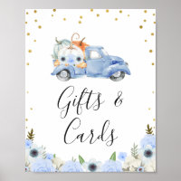 Panneau Citrouille Automne bleu Floral Camion Bab