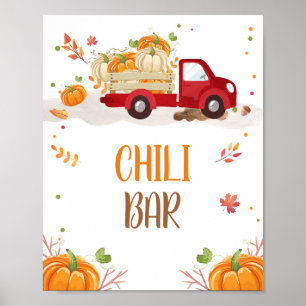 Affiche Panneau Citrouille Automne Red Truck Chili Bar Feu