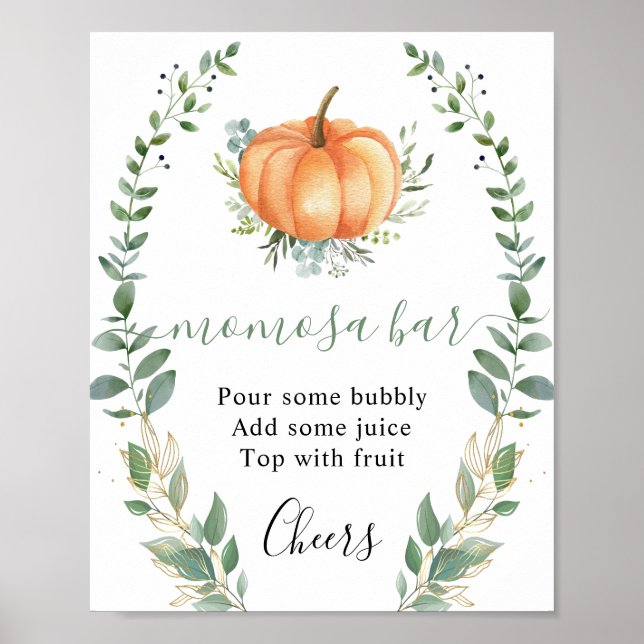 Affiche Panneau Citrouille Automne Vert Or Feuillage Momos (Devant)
