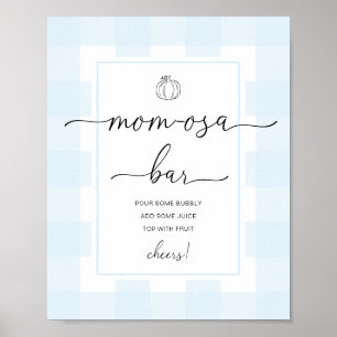 Affiche Panneau citrouille Bleu En vichy Baby shower Maman