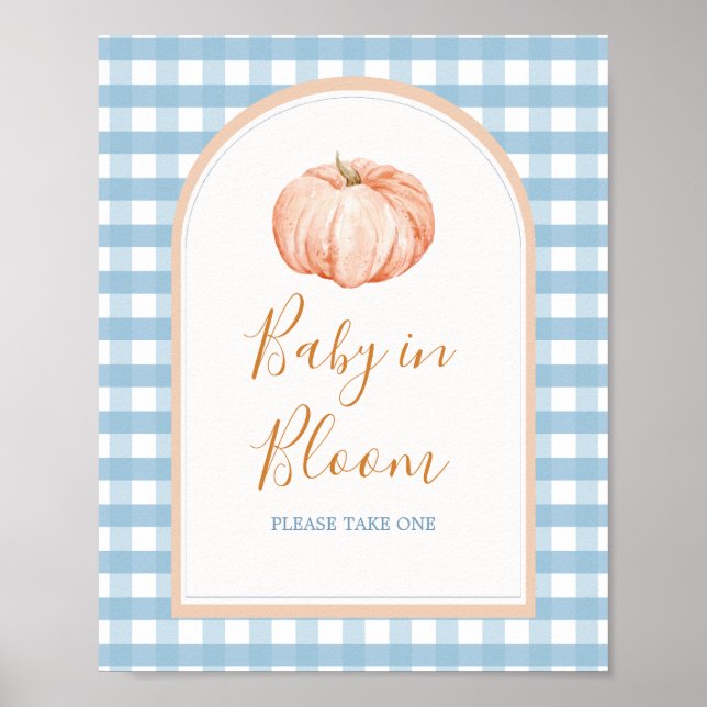 Affiche Panneau citrouille Boho Blue En vichy bébé en fleu (Devant)