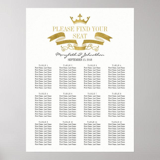 Affiche Panneau Classic Gold Crest Mariage Seine Chart (Devant)