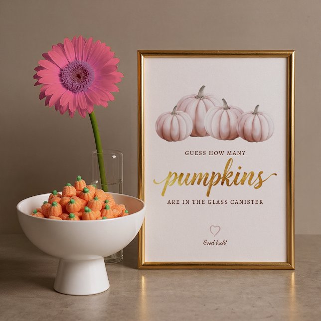 Affiche Panneau Combien de Citrouilles | Jeu Automnal Rose (Baby Shower Game Sign)