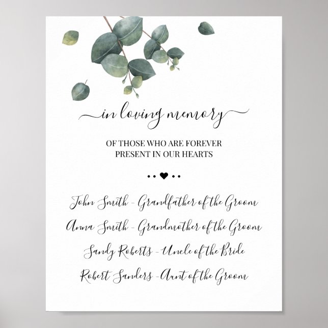 Affiche Panneau commémoratif à la mémoire d'eucalyptus (Devant)