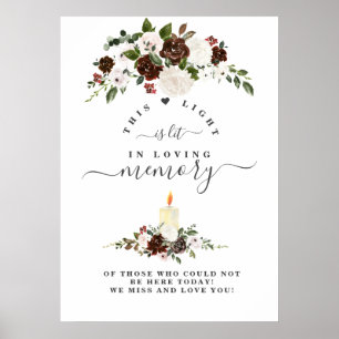 Affiche Panneau commémoratif Bordo Blanc Floral En Souveni