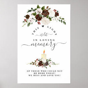 Affiche Panneau commémoratif Bordo Blanc Floral En Souveni