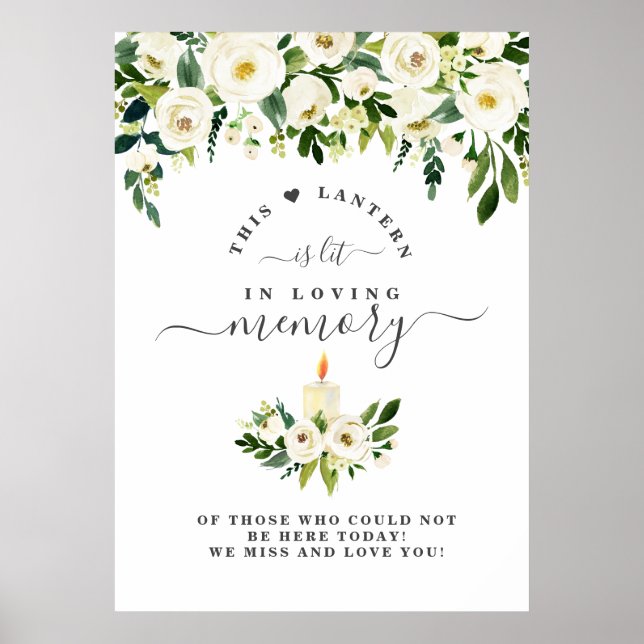 Affiche Panneau commémoratif de cierge floral blanc En sou (Devant)