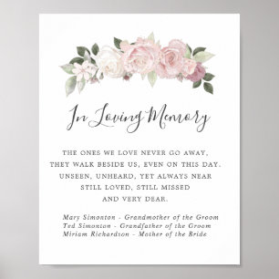 Affiche Panneau commémoratif de mariage floral blanc rose