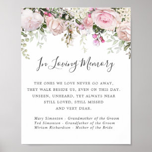 Affiche Panneau commémoratif de mariage floral blanc rose