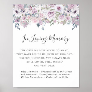 Affiche Panneau commémoratif de mariage floral blanc viole