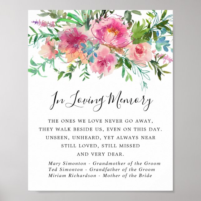 Affiche Panneau commémoratif de mariage floral de pivoine  (Devant)