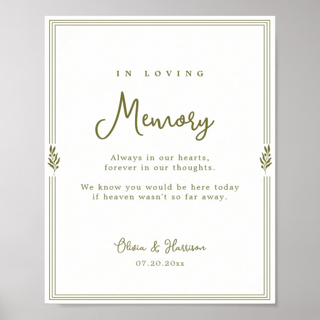 Affiche Panneau commémoratif de mariage Olive Green Olive  (Devant)